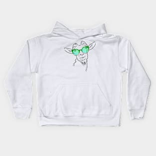 cheerful goat in fashionable glasses Kids Hoodie